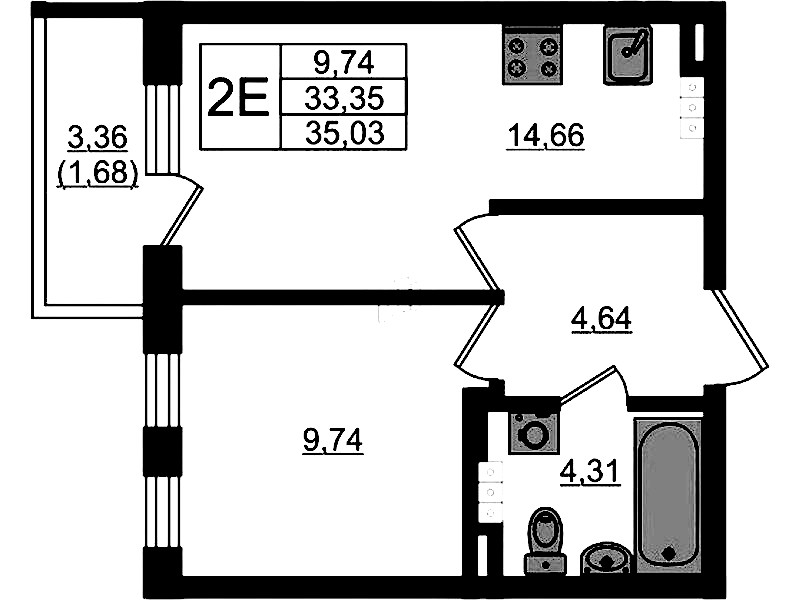1-комнатная квартира 35.03 м², 4/4 эт., ЖК «Новая история»